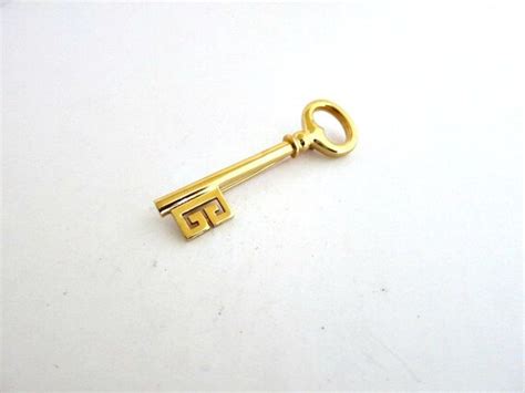 Vintage Signed Givenchy 1977 Gold Tone Skeleton Key Brooch Pin